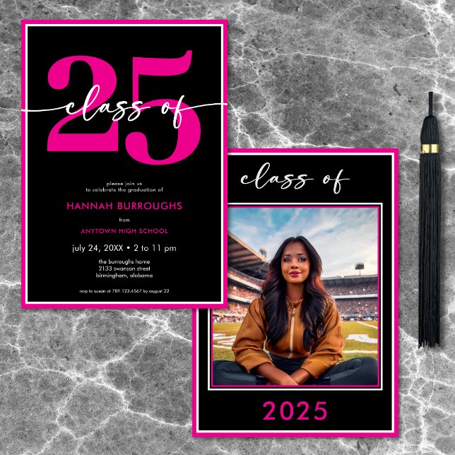 Convites Festa de formatura de Script Mínimo Rosa Moderna (Modern Minimal Pink Script Graduation Party Invitation)