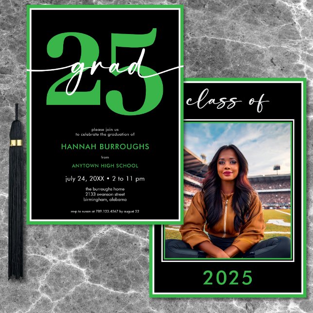 Convites Festa de formatura de Script Verde Mínimo Moderno (Modern Minimal Green Script Graduation Party Invitation)