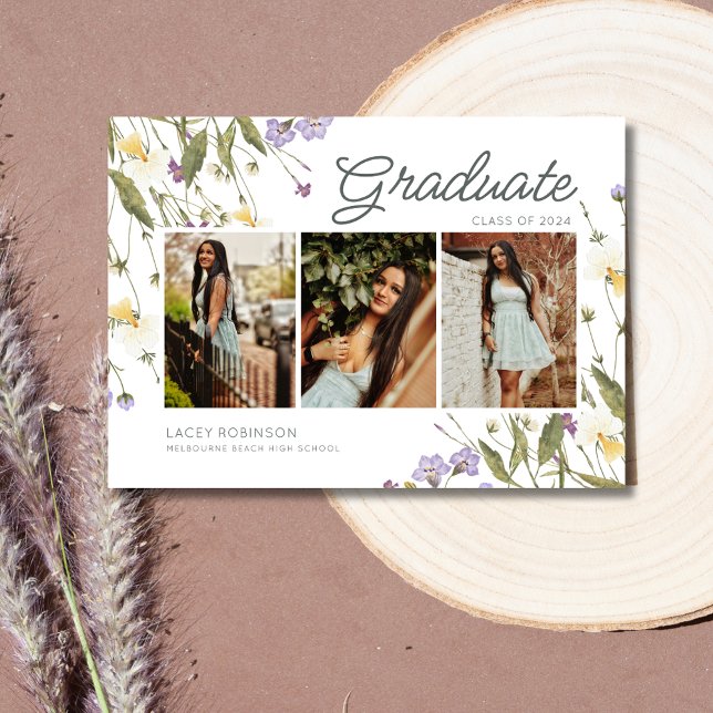 Convites Festa de formatura de Segundo grau de flor selvage (Wildflower Photo High School Graduation Party Invitation)