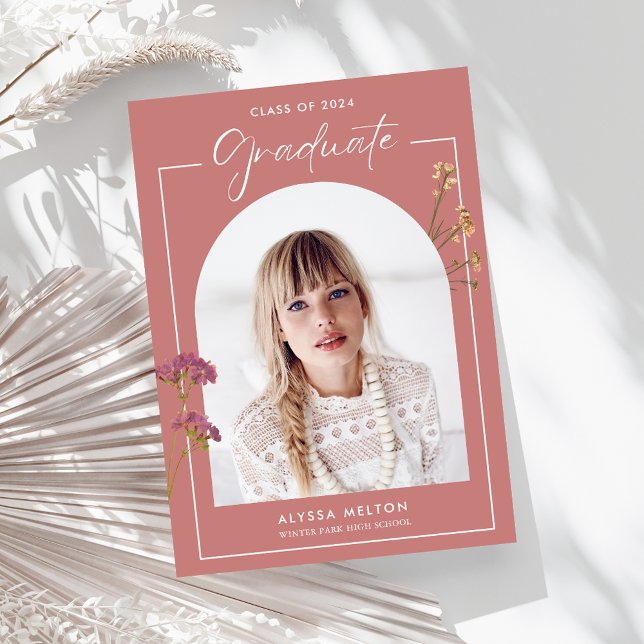 Convites Festa de formatura de Segundo grau de flores silve (Wildflowers Photo High School Graduation Party Invitation)