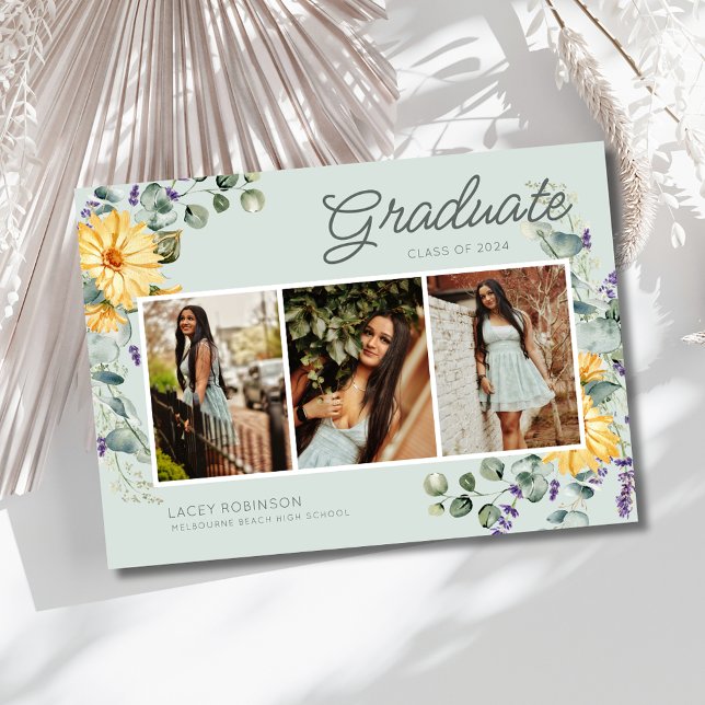 Convites Festa de formatura de Segundo grau de Wildflower P (Wildflower Photo Girl High School Graduation Party Invitation)