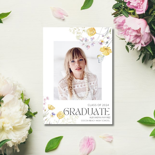Convites Festa de formatura de Segundo grau de Wildflower P (Wildflower Photo Girl High School Graduation Party Invitation)