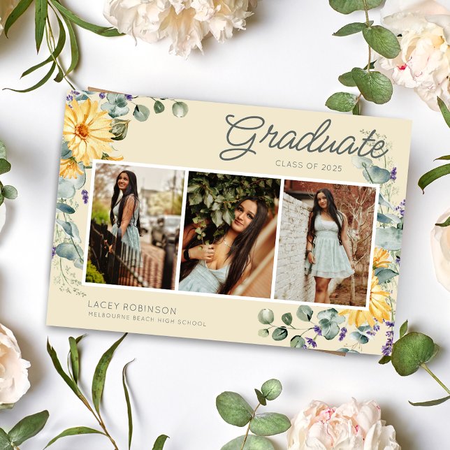Convites Festa de formatura de Segundo grau de Wildflower P (Wildflower Photo Girl High School Graduation Party Invitation)