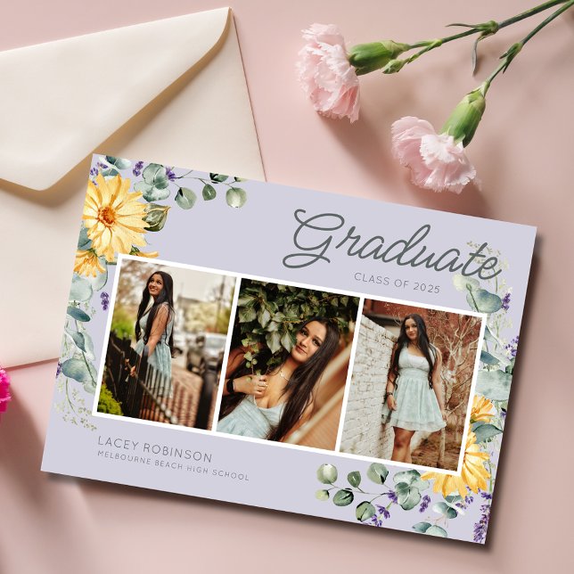 Convites Festa de formatura de Segundo grau de Wildflower P (Wildflower Photo Girl High School Graduation Party Invitation)