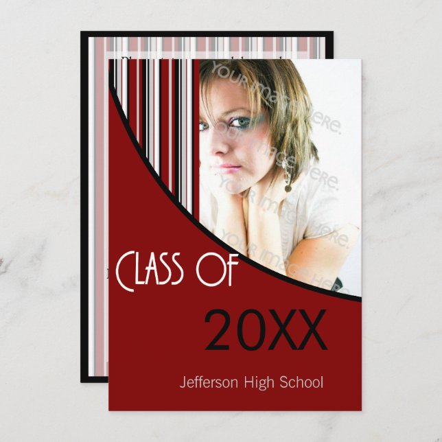 Convites Festa de formatura de Stripes de Mod Convidar Pret (Frente/Verso)