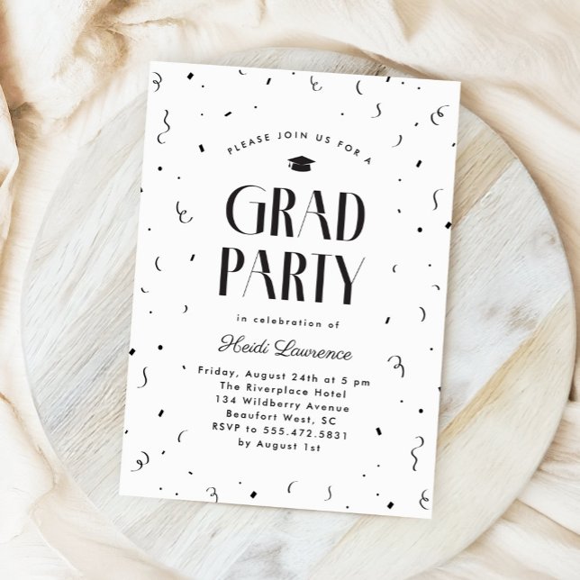 Convites Festa de formatura de Tipografia Moderna Preta + B (classic black and white modern typography graduation party invite)