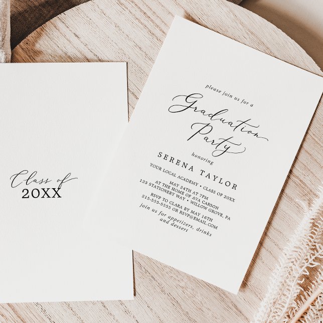 Convites Festa de formatura Delicada de Caligrafia Preta (Criador carregado)