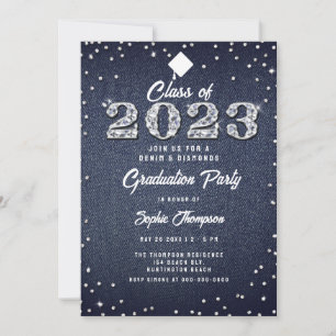 Convites Festa de formatura Denim Diamantes Script Indigo 2