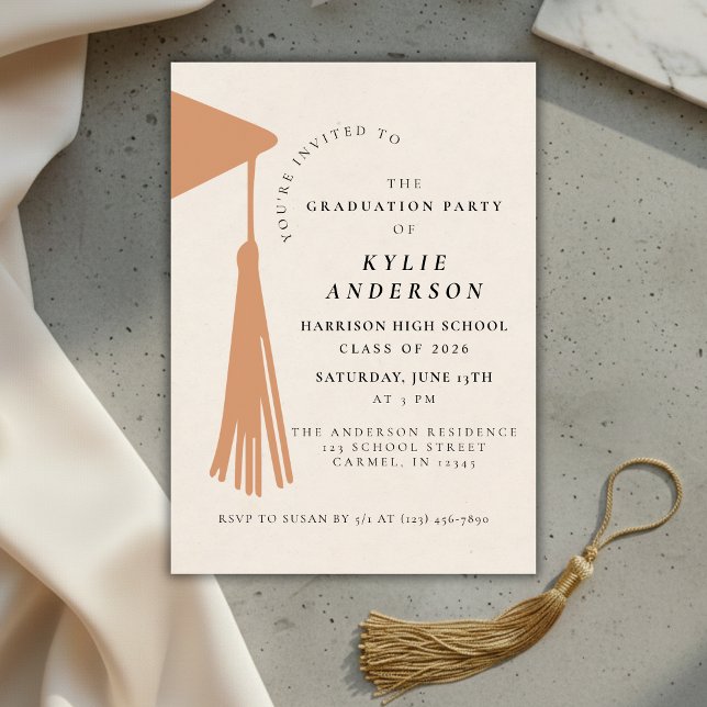 Convites Festa de Formatura do Ensino Médio com Borla Laran (Orange Tassel High School Graduation Party Invitation)