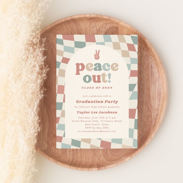Convites Festa de formatura do Groovy 70s Retro Peace Out (peace out retro groovy graduation party invitation)