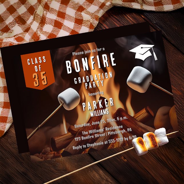 Convites Festa de formatura do Márbaro Bonfire (Bonfire Marshmallow Roast High School | College Graduation Party Invitation - Print | Digi)