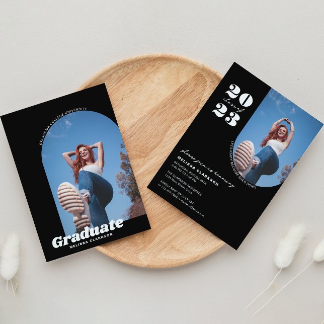 Convites Festa de formatura do na moda Black Retro Photo Ar (Criador carregado)