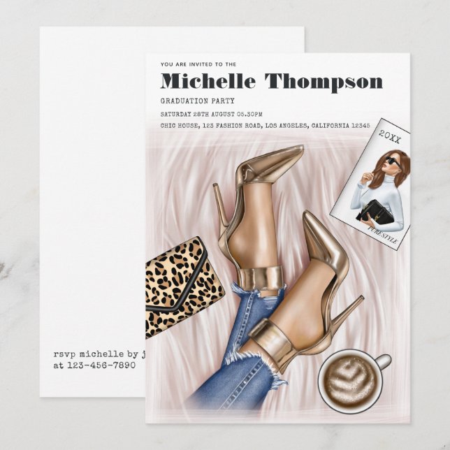 Convites Festa de formatura do show de moda Dourada do Glam (Frente/Verso)