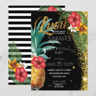 Convites Festa de formatura Dourada de Flores Tropicais com