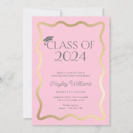 Convites Festa de formatura Dourada de Rosa claro de onda