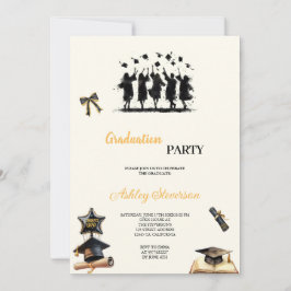 CONVITES FESTA DE FORMATURA DOURADA E NEGRA MODERNA E ELEGA