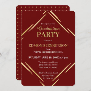 Convites Festa de formatura Dourada Elegante Burgundy