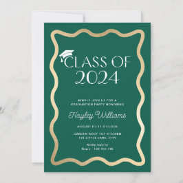 Convites Festa de formatura Dourada Verde Escuro Wave