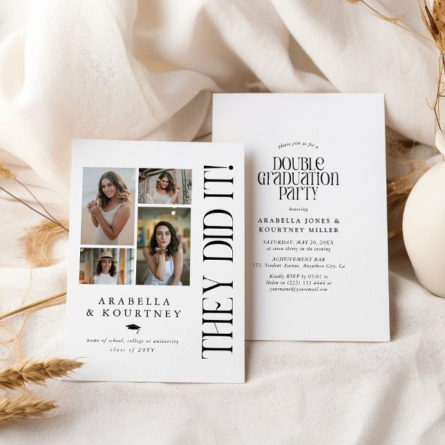 Convites Festa de formatura dupla de colagem mínima de foto (Criador carregado)