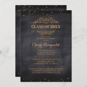 Convites Festa de formatura Elegante Black Vintage Classy