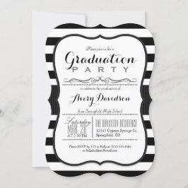 Convites Festa de formatura Elegante Black & White Stripes