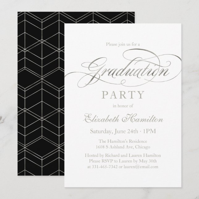 Convites Festa de Formatura Elegante com Letra Prata (Frente/Verso)