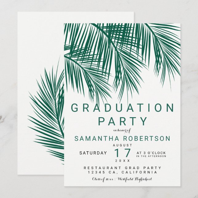Convites Festa de formatura elegante da palmeira moderna (Frente/Verso)