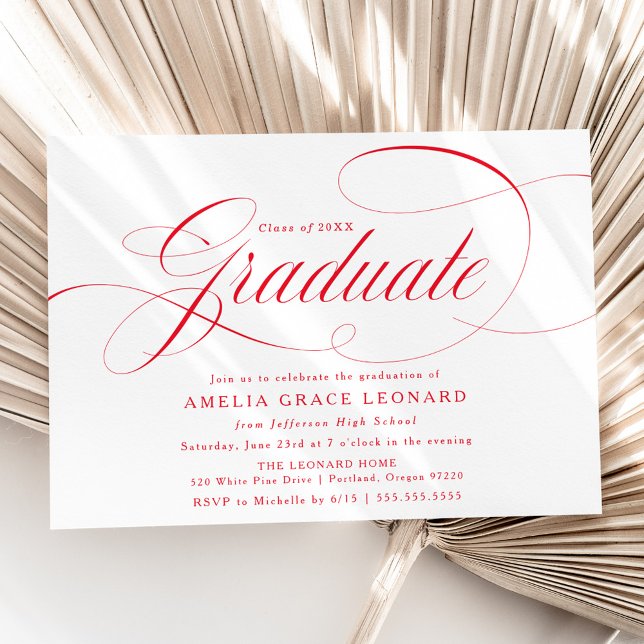 Convites Festa de formatura Elegante de Caligrafia Vermelha (Criador carregado)
