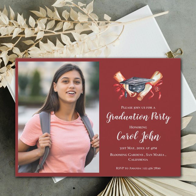 Convites festa de formatura Elegante de Fotografias de Form (2025 Grad Photo Elegant Graduation Party Invitation)