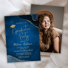 Convites Festa de Formatura Elegante Foto Azul Marinho