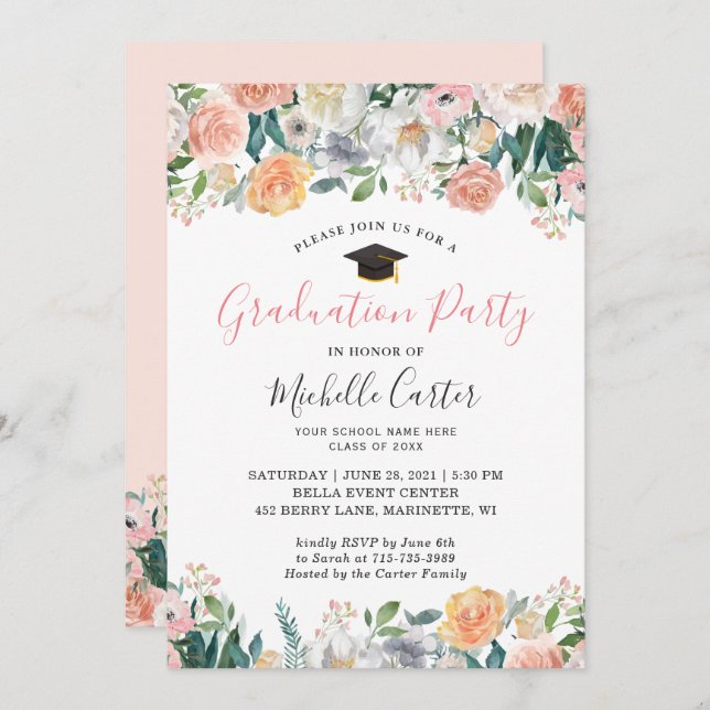 Convites Festa de formatura Elegante Rosas de Sangue do Jar (Frente/Verso)