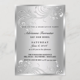 Convites Festa de formatura Elegante Silver Flourish