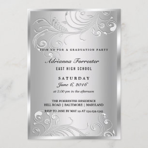 Convites Festa de formatura Elegante Silver Flourish