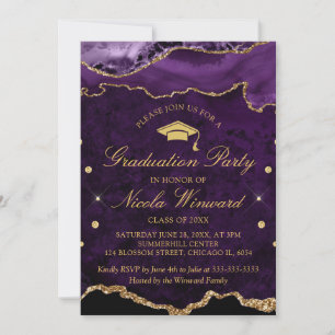 Convites Festa de Formatura em Ágata de Mármore Roxo Modern