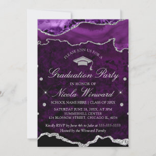 Convites Festa de Formatura em Ágata de Mármore Roxo Modern