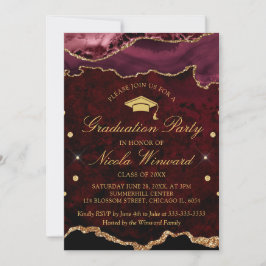 Convites Festa de Formatura em Ágata de Mármore Vermelho Mo