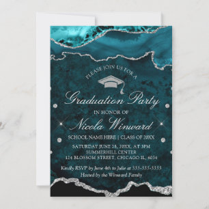 Convites Festa de Formatura em Ágata Mármore Verde Teal Mod