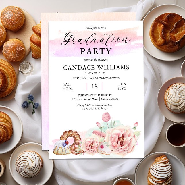 Convites Festa de formatura Escolar Culinária de Patisserie (Patisserie Culinary School Graduation Party Invitation for Print and/or Digital Download)