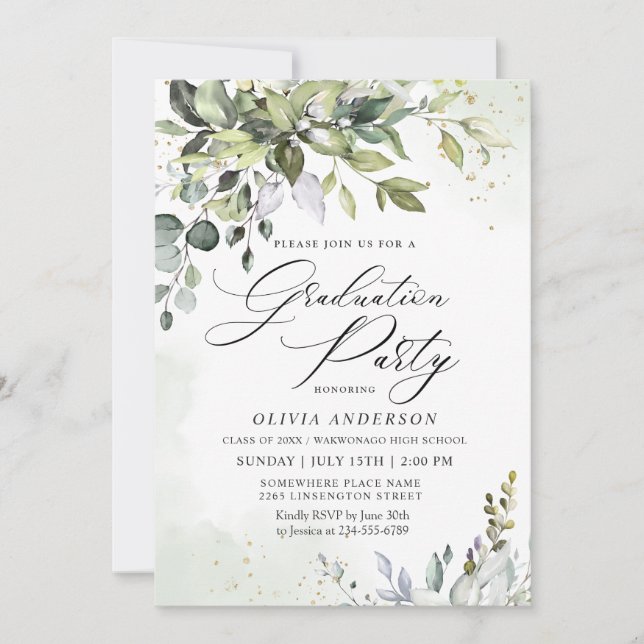 Convites Festa de formatura Eucalyptus Greenery (Frente)