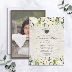 Convites Festa de formatura Floral Branca de Birch Rustic