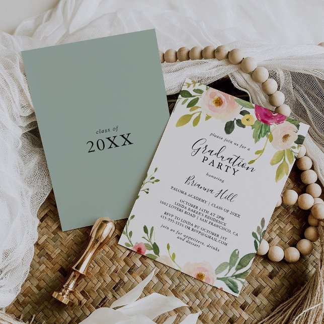 Convites Festa de formatura Floral Cinzenta Cinzenta Verde (Criador carregado)