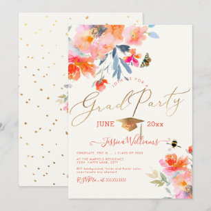 Convites Festa de formatura Floral de Aquarela PixDezines