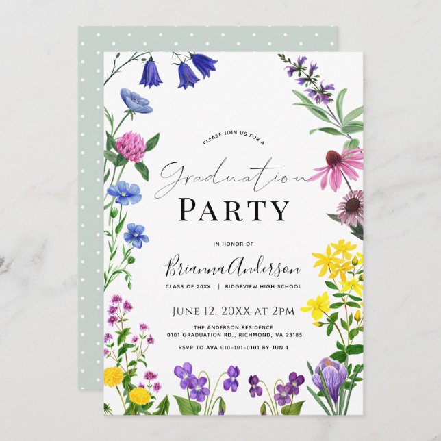 Convites Festa de formatura Floral de Flor (Frente/Verso)