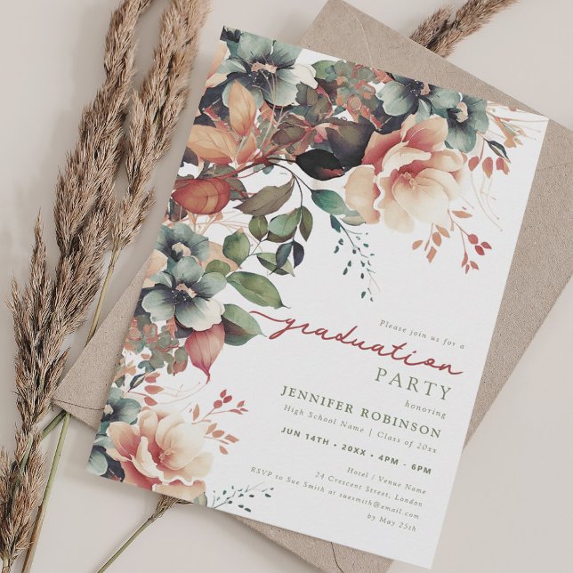 Convites Festa de formatura Floral do Jardim Boho Summer (Boho Summer Garden Floral Graduation Party Invitation)