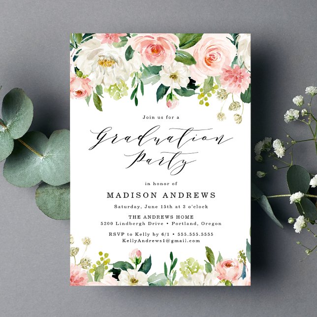 Convites Festa de formatura Floral Elegante Blush (Criador carregado)