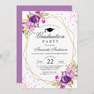 Convites Festa de formatura Floral Moderna de Cor da Água P