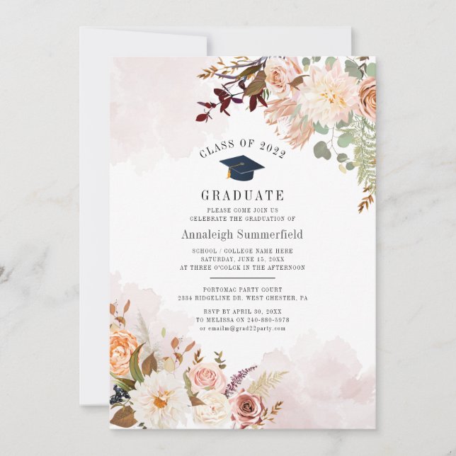 Convites Festa de Formatura Floral Pastel Blush 2022 (Frente)