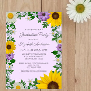 Convites Festa de formatura Floral Rustic Sunflower Daisy
