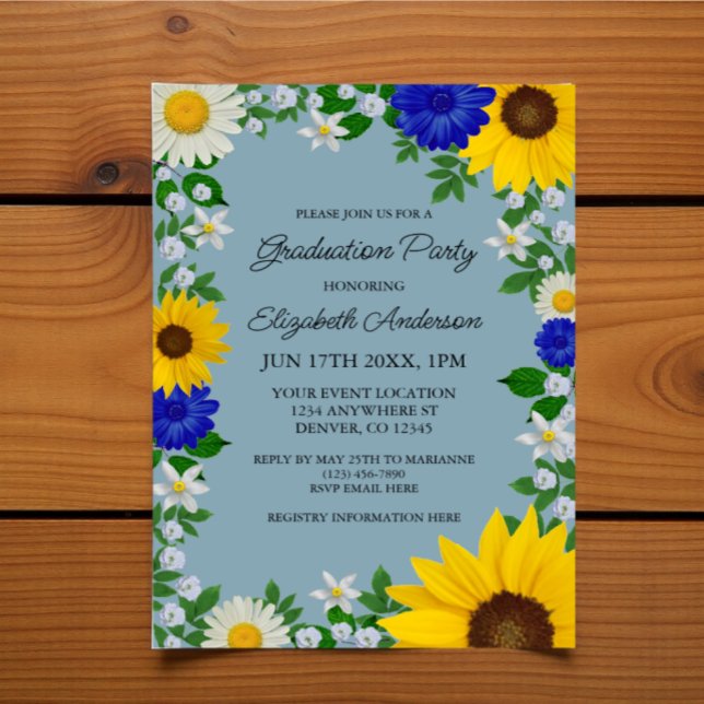 Convites Festa de formatura Floral Rustic Sunflower Daisy (Criador carregado)