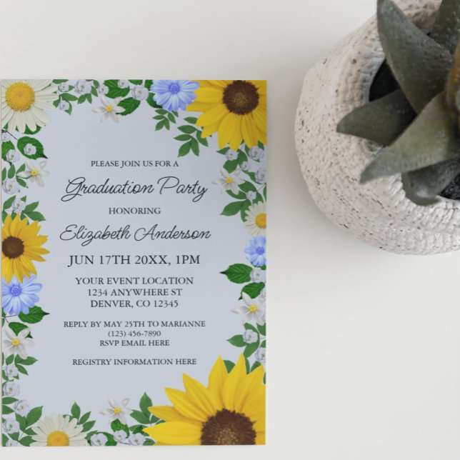 Convites Festa de formatura Floral Rustic Sunflower Daisy (Criador carregado)